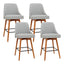 Set of 4 Wooden Fabric Bar Stools Square Footrest - Light Grey