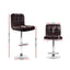 Artiss 2x Gas Lift Bar Stools Swivel Chairs Leather Chrome Chocolate