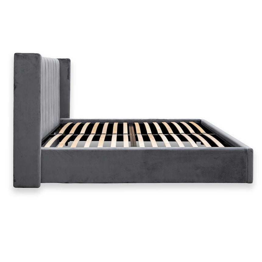 King Bed Frame - Wide Base in Charcoal Velvet