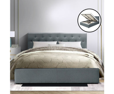 Artiss Bed Frame Queen Size Gas Lift Grey VILA