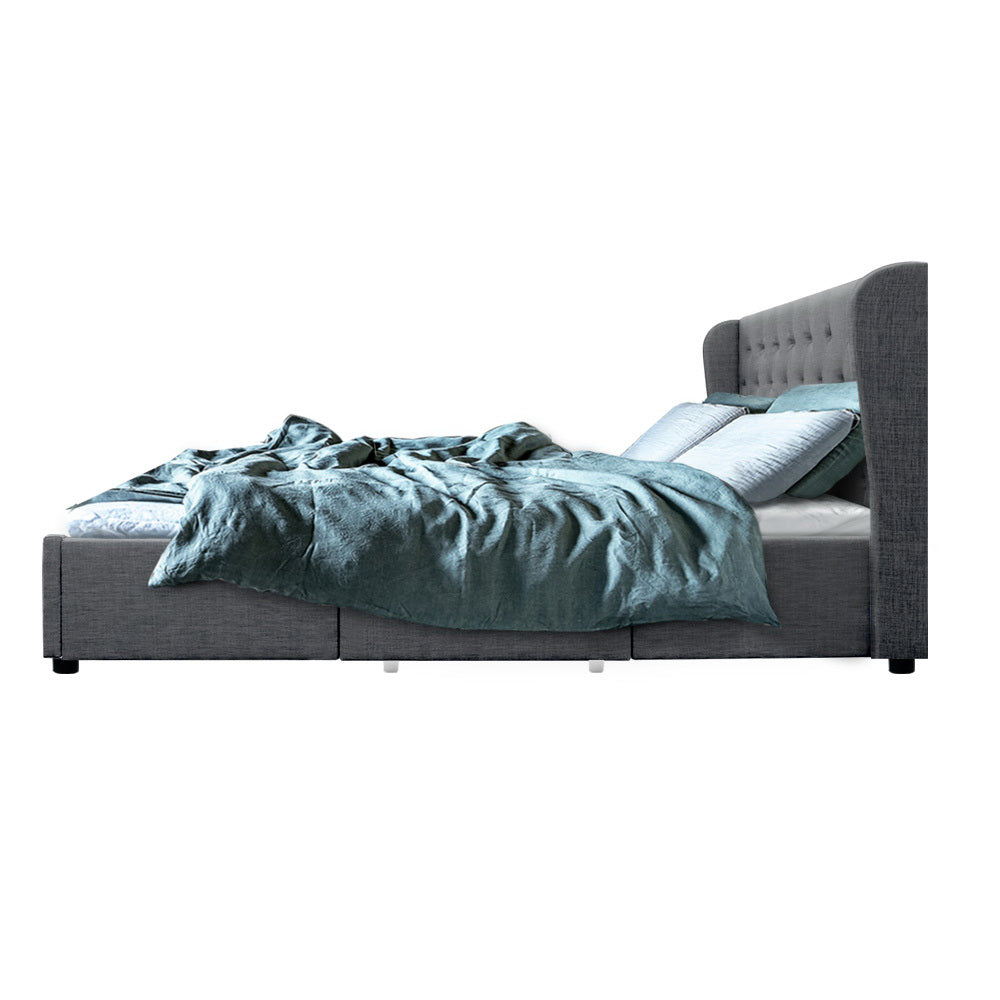 Artiss Bed Frame Queen Size Base With Storage Drawers Charcoal Fabric Mila Collection