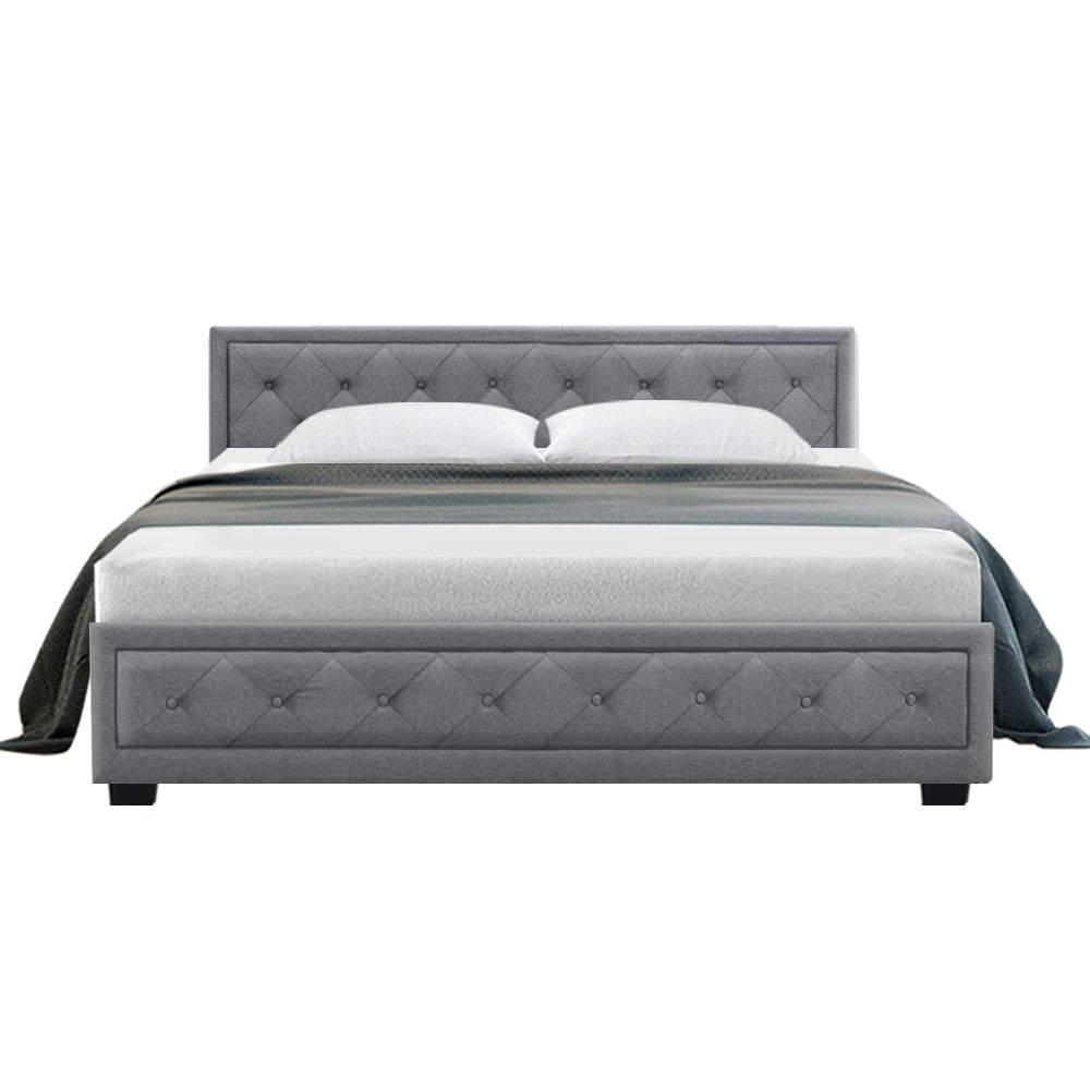 Artiss Tiyo Bed Frame Fabric Gas Lift Storage - Grey King