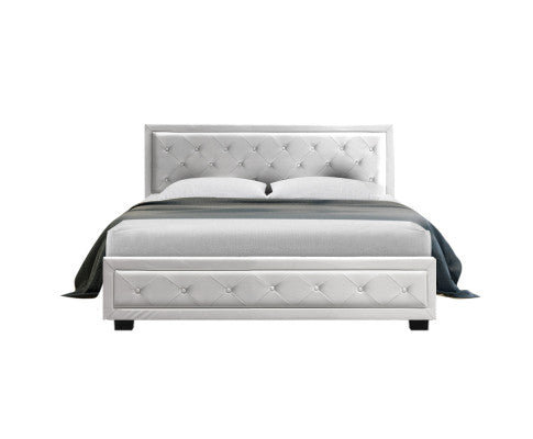 Artiss Bed Frame Queen Size Gas Lift White TIYO