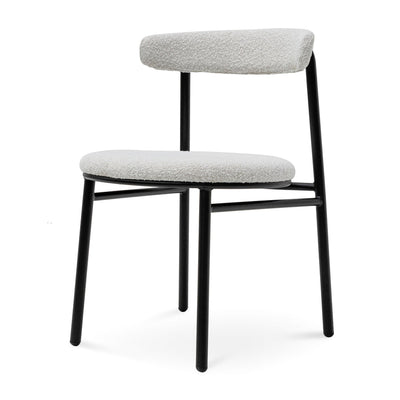 Fabric Dining Chair - Moon White Boucle and Black Legs