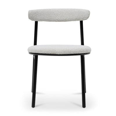 Fabric Dining Chair - Moon White Boucle and Black Legs