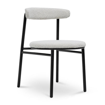 Fabric Dining Chair - Moon White Boucle and Black Legs