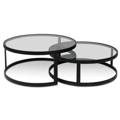 Nested Grey Glass Coffee Table - Black Base