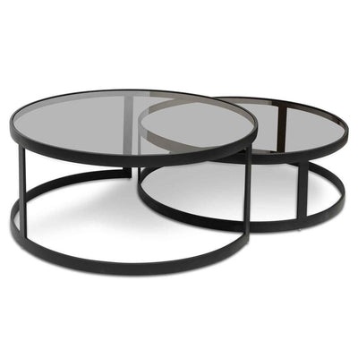 Nested Grey Glass Coffee Table - Black Base