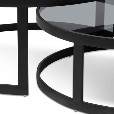 Nested Grey Glass Coffee Table - Black Base