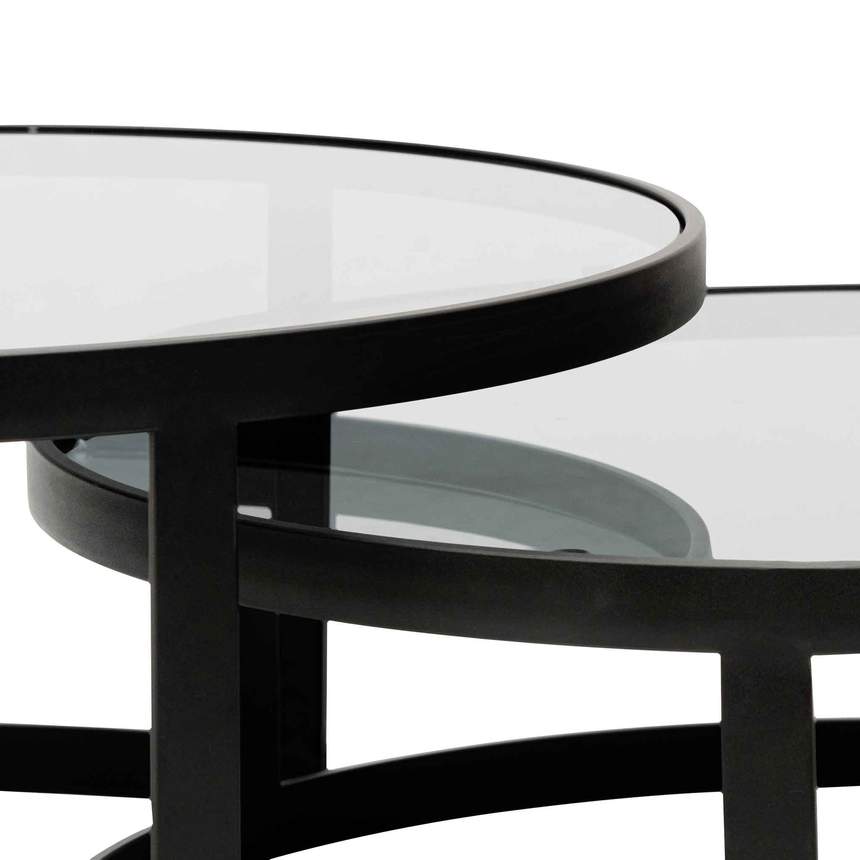 Nested Grey Glass Coffee Table - Black Base