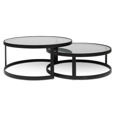 Nested Grey Glass Coffee Table - Black Base