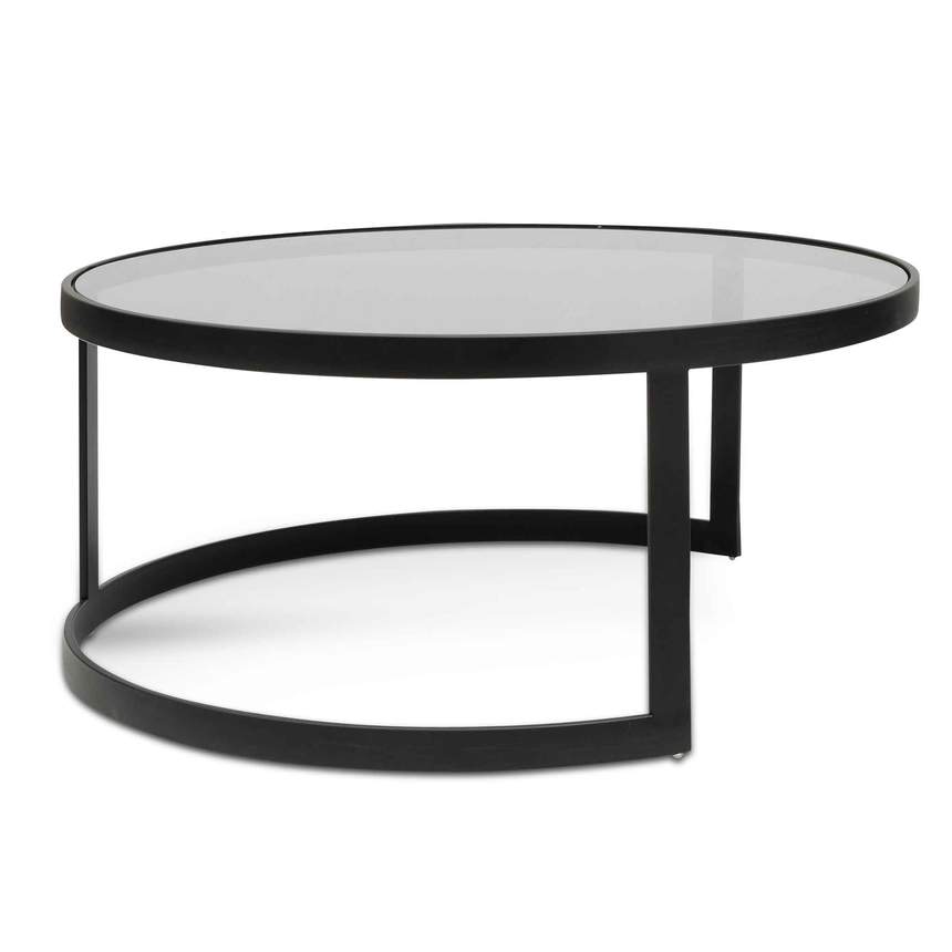 Nested Grey Glass Coffee Table - Black Base