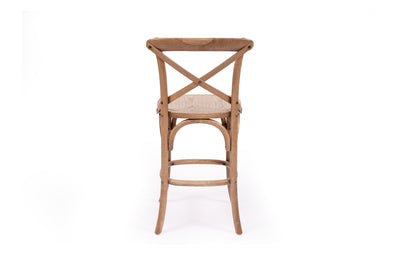 French Cross Back Counter Stool - Natural Oak - Timber Seat