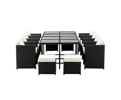 Gardeon Outdoor Dining Set 13 Piece Wicker Table Chairs Setting Black