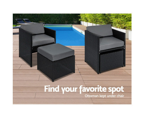 Gardeon Outdoor Dining Set 13 Piece Wicker Table Chairs Setting Black