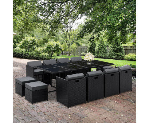 Gardeon Outdoor Dining Set 13 Piece Wicker Table Chairs Setting Black