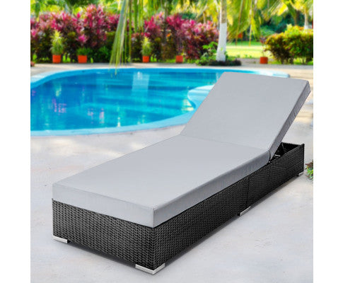 Gardeon Sun Lounge Wicker Lounger Outdoor Furniture Day Bed Adjustable Rattan Garden Cover