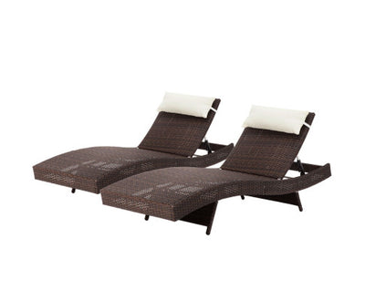 Gardeon 2PC Sun Lounge Wicker Lounger Outdoor Furniture Beach Chair Garden Adjustable Brown