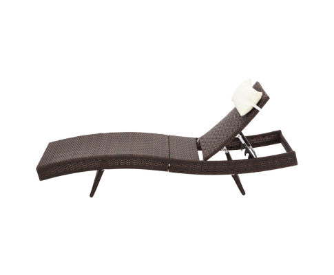 Gardeon 2PC Sun Lounge Wicker Lounger Outdoor Furniture Beach Chair Garden Adjustable Brown