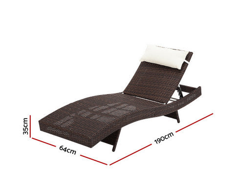 Gardeon 2PC Sun Lounge Wicker Lounger Outdoor Furniture Beach Chair Garden Adjustable Brown