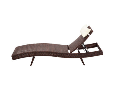 Gardeon 2PC Sun Lounge Wicker Lounger Outdoor Furniture Beach Chair Garden Adjustable Brown