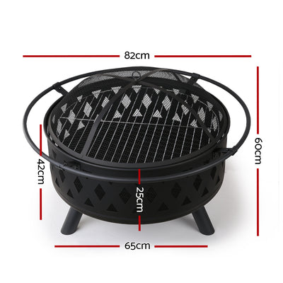 Grillz 32 Inch Portable Outdoor Fire Pit and BBQ - Black