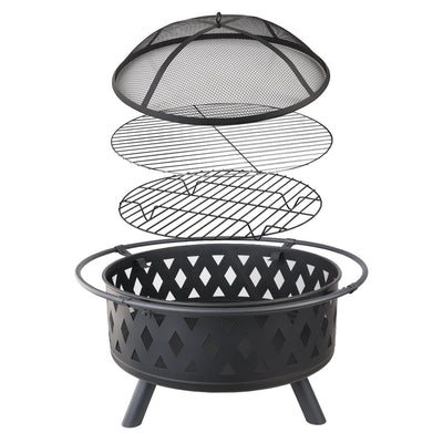 Grillz 32 Inch Portable Outdoor Fire Pit and BBQ - Black