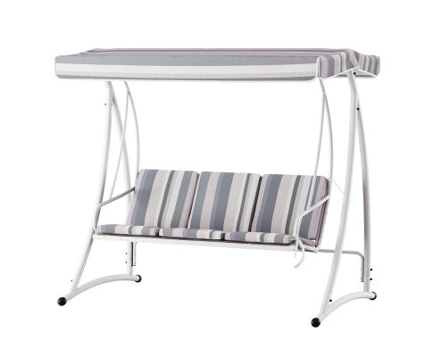 Gardeon Outdoor Swing Chair Garden Bench Furniture Canopy 3 Seater White Grey