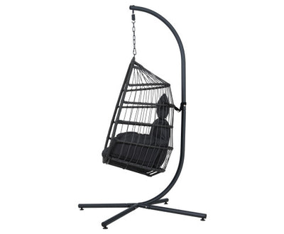 Gardeon Outdoor Egg Swing Chair Wicker Rope Furniture Pod Stand Foldable Grey