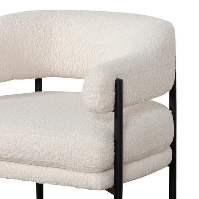 Ivory White Boucle Armchair - Black Legs