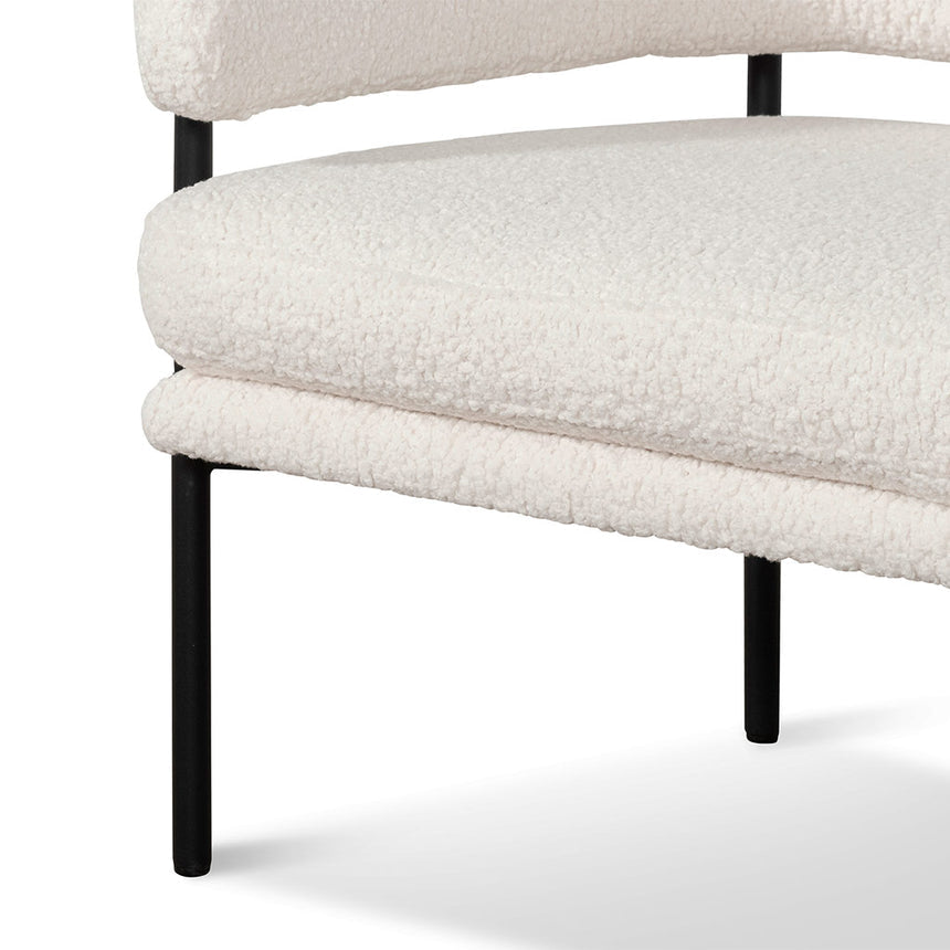 Ivory White Boucle Armchair - Black Legs