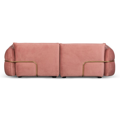 3 Seater Sofa - Blush Pink Velvet With Brass Frame