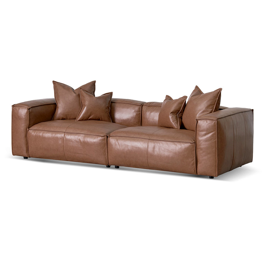 4 Seater Sofa with Cushion and Pillow - Caramel Brown