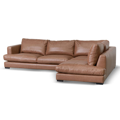 4 Seater Right Chaise Leather Sofa - Caramel Brown