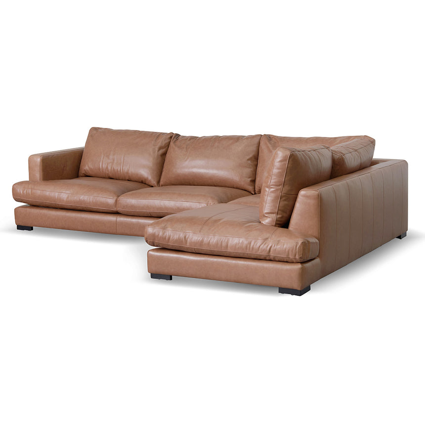 4 Seater Right Chaise Leather Sofa - Caramel Brown