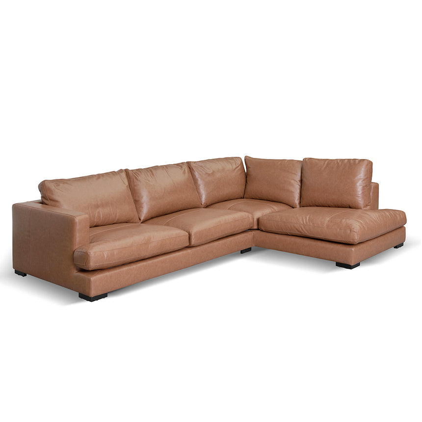 4 Seater Right Chaise Leather Sofa - Caramel Brown