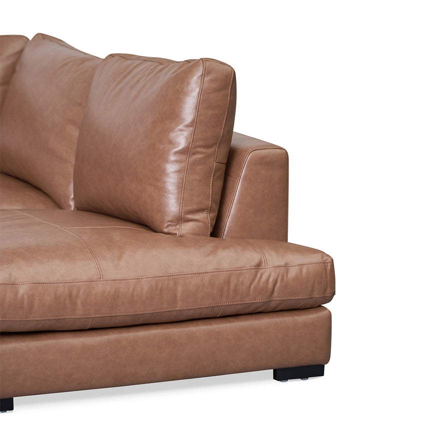 4 Seater Right Chaise Leather Sofa - Caramel Brown