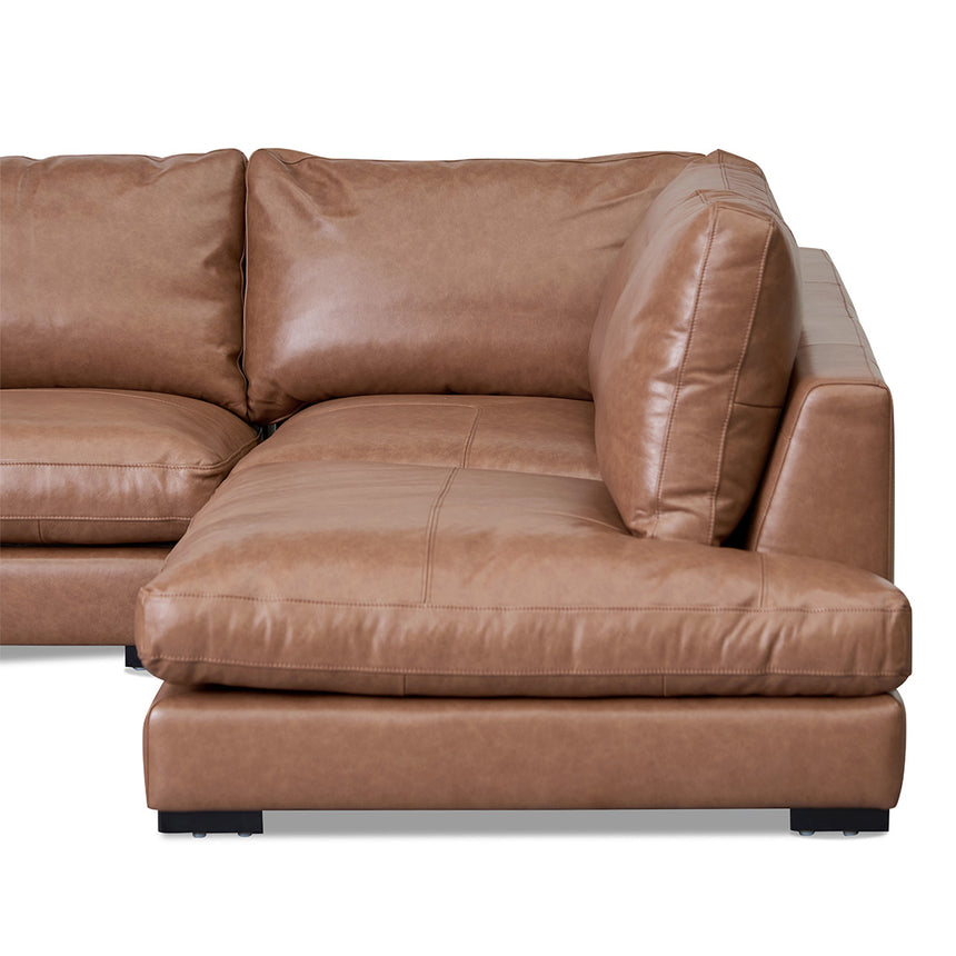 4 Seater Right Chaise Leather Sofa - Caramel Brown