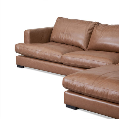 4 Seater Right Chaise Leather Sofa - Caramel Brown