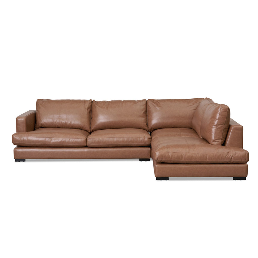 4 Seater Right Chaise Leather Sofa - Caramel Brown