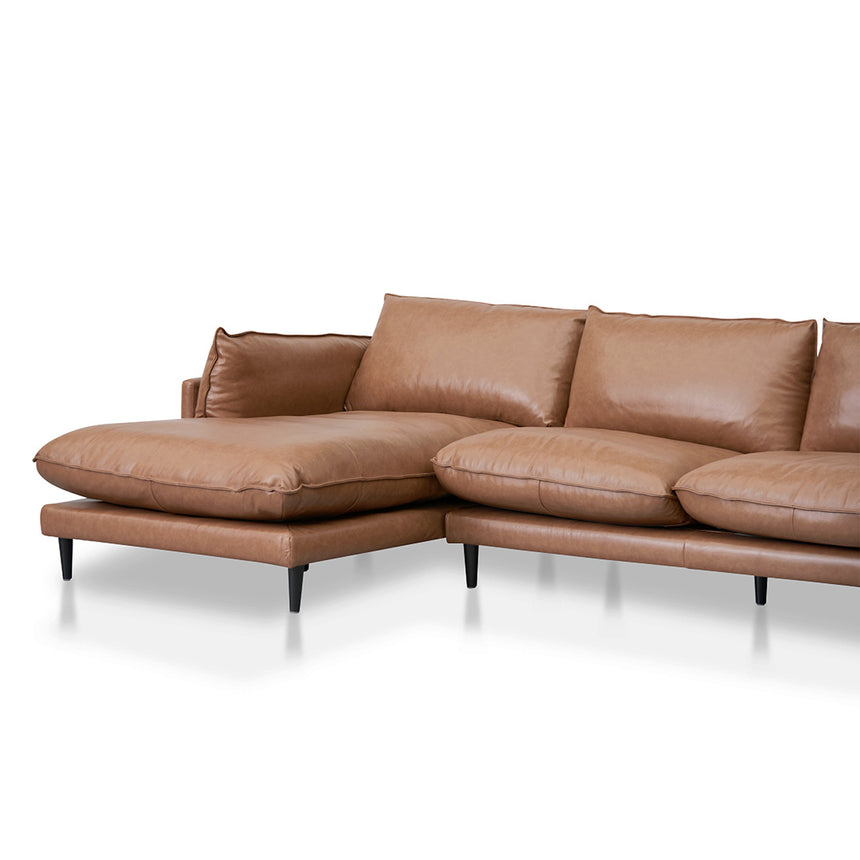 4 Seater Left Chaise Leather Sofa - Caramel Brown