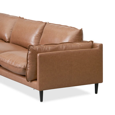 4 Seater Left Chaise Leather Sofa - Caramel Brown