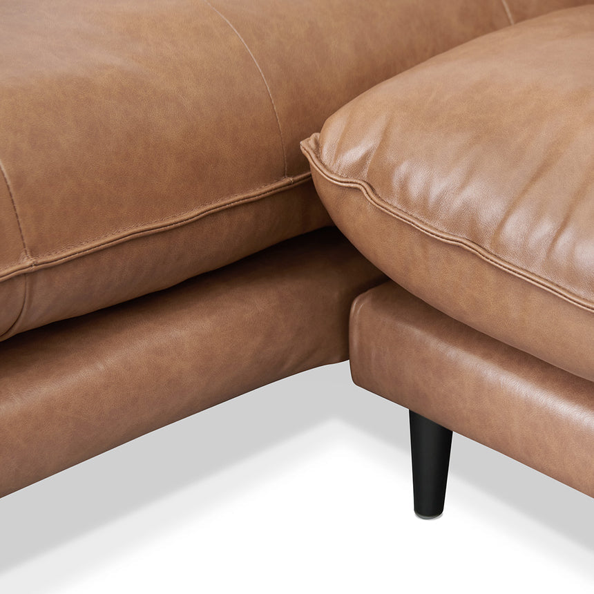 4 Seater Left Chaise Leather Sofa - Caramel Brown