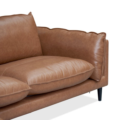 4 Seater Left Chaise Leather Sofa - Caramel Brown