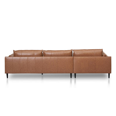 4 Seater Left Chaise Leather Sofa - Caramel Brown