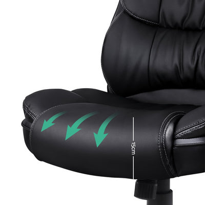 8 Point PU Leather Reclining Massage Chair - Black