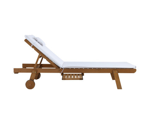 Gardeon 2x Sun Lounge Wooden Lounger Outdoor Furniture Day Bed Wheel Patio White