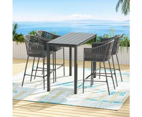 Gardeon 5-Piece Outdoor Bar Set Dining Table Rope Chair Patio Bistro Set