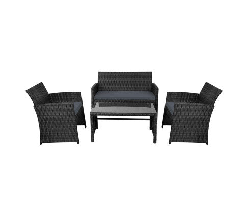 Gardeon 4 PCS Outdoor Lounge Setting Wicker Sofa Set Black Storage Cover