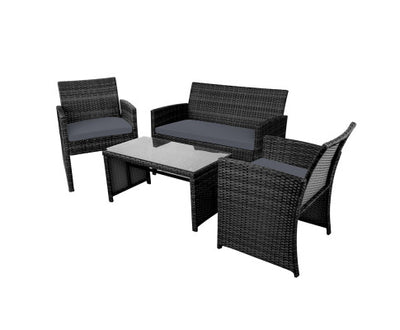 Gardeon 4 PCS Outdoor Lounge Setting Wicker Sofa Set Black Storage Cover